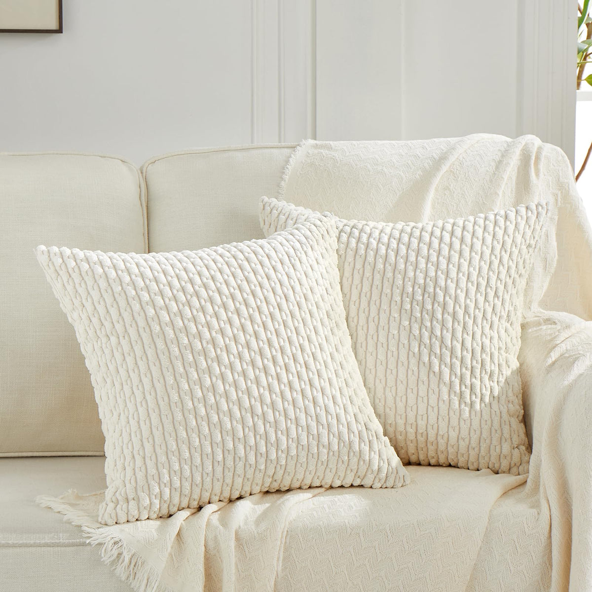 Fancy Homi 2 Packs Blush Pink Decorative Throw Pillow Covers 18x18 Inch for Couch Bed Sofa, Modern Farmhouse Boho Home Decor, Soft Cute Plush Corduroy Cushion Case 45x45 cm