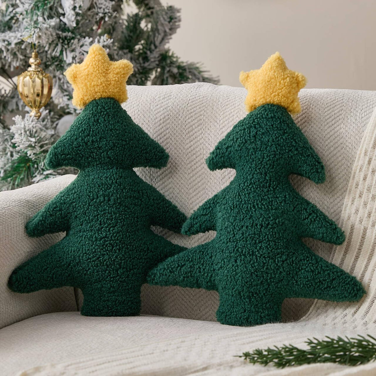Allorry Christmas Pillows,Christmas Tree Pillow Set of 2 Cute Xmas Tree Shaped Plush Pillow Stuffed Christmas Decor for Party Home Sofa Cushion Bed Decorations(12.2 Inch) WL-006B