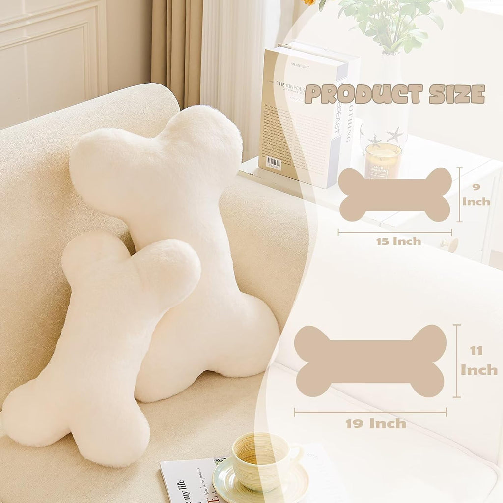 XVTRU Bone Pillow Cute Decorative Throw Pillow Bone Shaped Pillows for Aesthetic Home Decorative Cushion Pet Plush Pillow for Bed Sofa Couch (Ivory, 15 Inch)