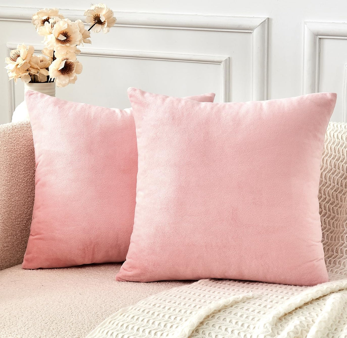 Throw Pillow Covers Rust Set of 2 18x18 Inch Pillow Covers, Soft Velvet Fall Decorative Cases for Couch Sofa Bed, Home Boho Decor, Modern Farmhouse Cushion Covers