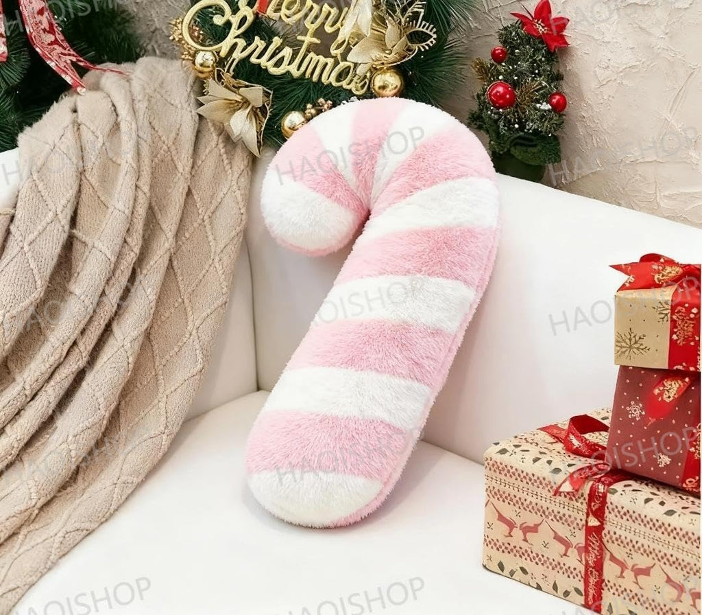 Christmas Candy Cane Plush Throw PillowCandy Throw Pillow Christmas Decorations Soft Fluffy Candy Cane Pillow Stuffed Lollipop Plush Pillows Gifts for Home Decor Sofa Cushion (17.71 inch)
