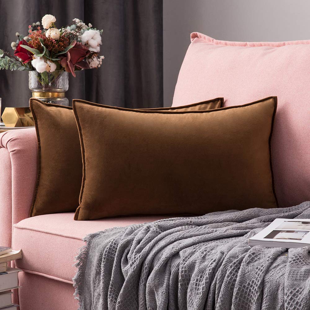 MIULEE Decorative Brown Velvet Throw Pillow Covers for Couch 18x18 Inch