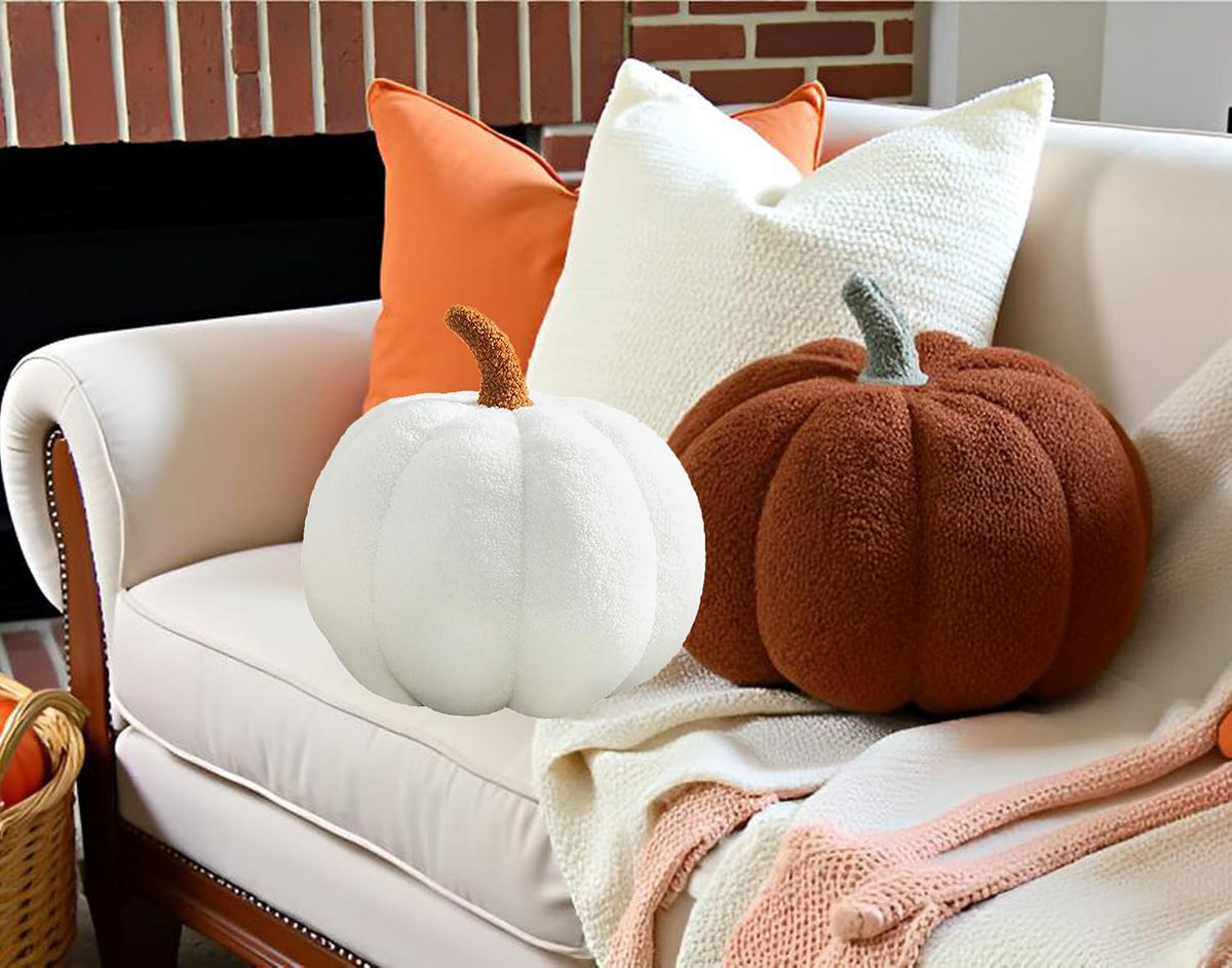 Pumpkin Pillows Fall Decor Dark Green Plush Sherpa Pumpkin Decor Pillow for Couch Bed Home Halloween Thanksgiving Party,11.02 inch