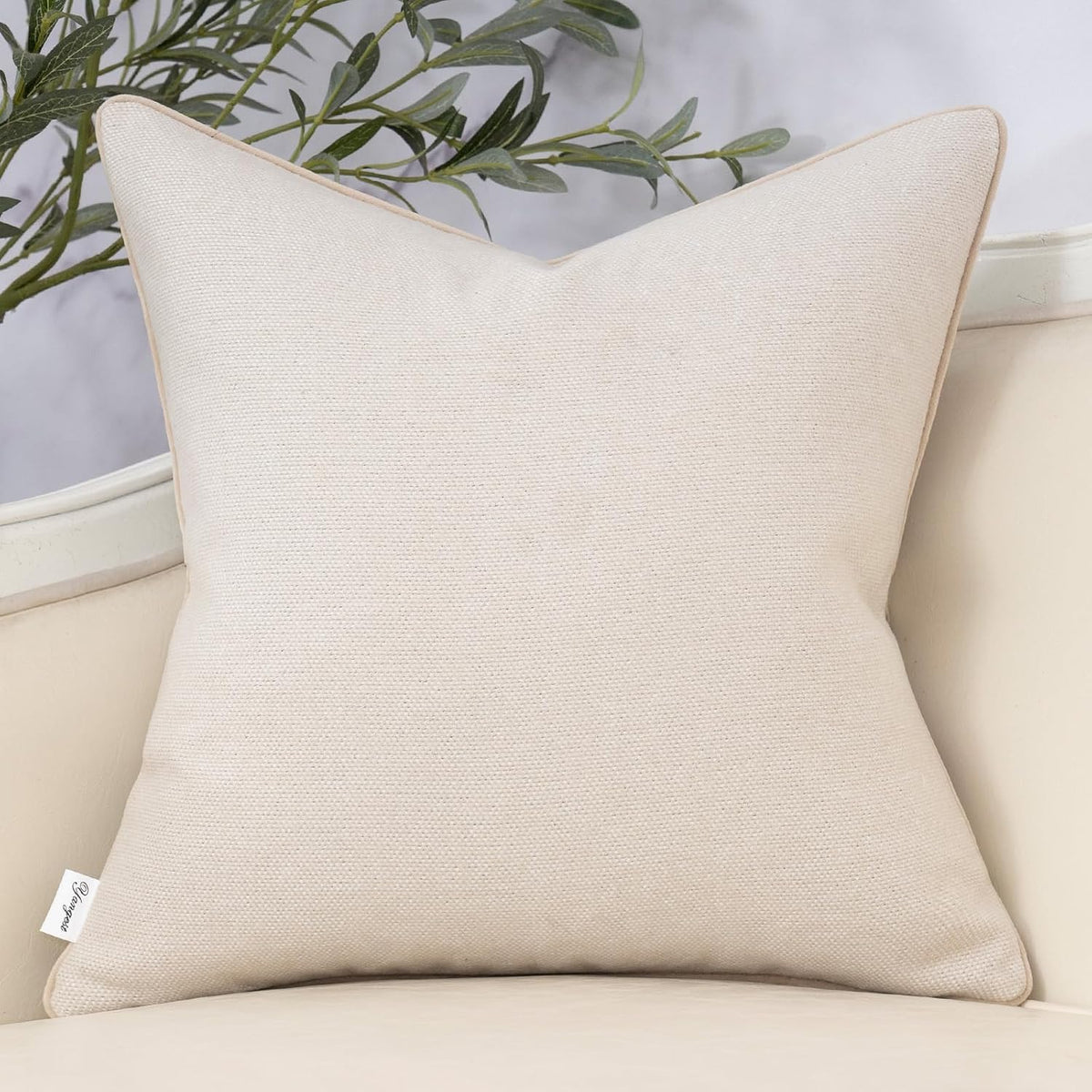 Yangest Neutral Floral Pillow Cover 18 x18 Inches, Vintage Chenille Square Throw Pillow Cover Soft Decorative Farmhouse Accent Couch Pillow Cover for Living Room Bedroom, Beige
