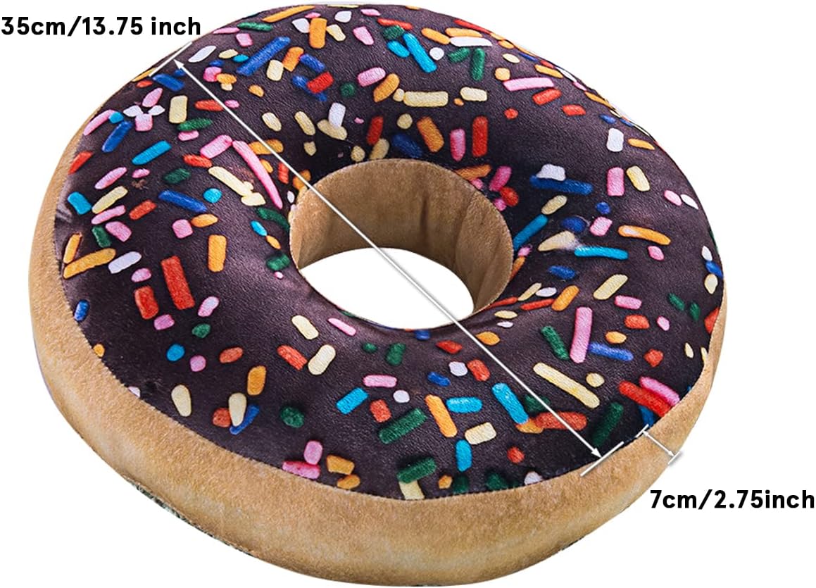 HYSEAS Round Throw Pillow 14 Inch Chocolate Donut, 3D Digital Print Decorative Comfortable Soft Plush Funny Food Shaped Pillow Light Weight Seat Pad Cushion for Couch, Chair, Floor, Sofa