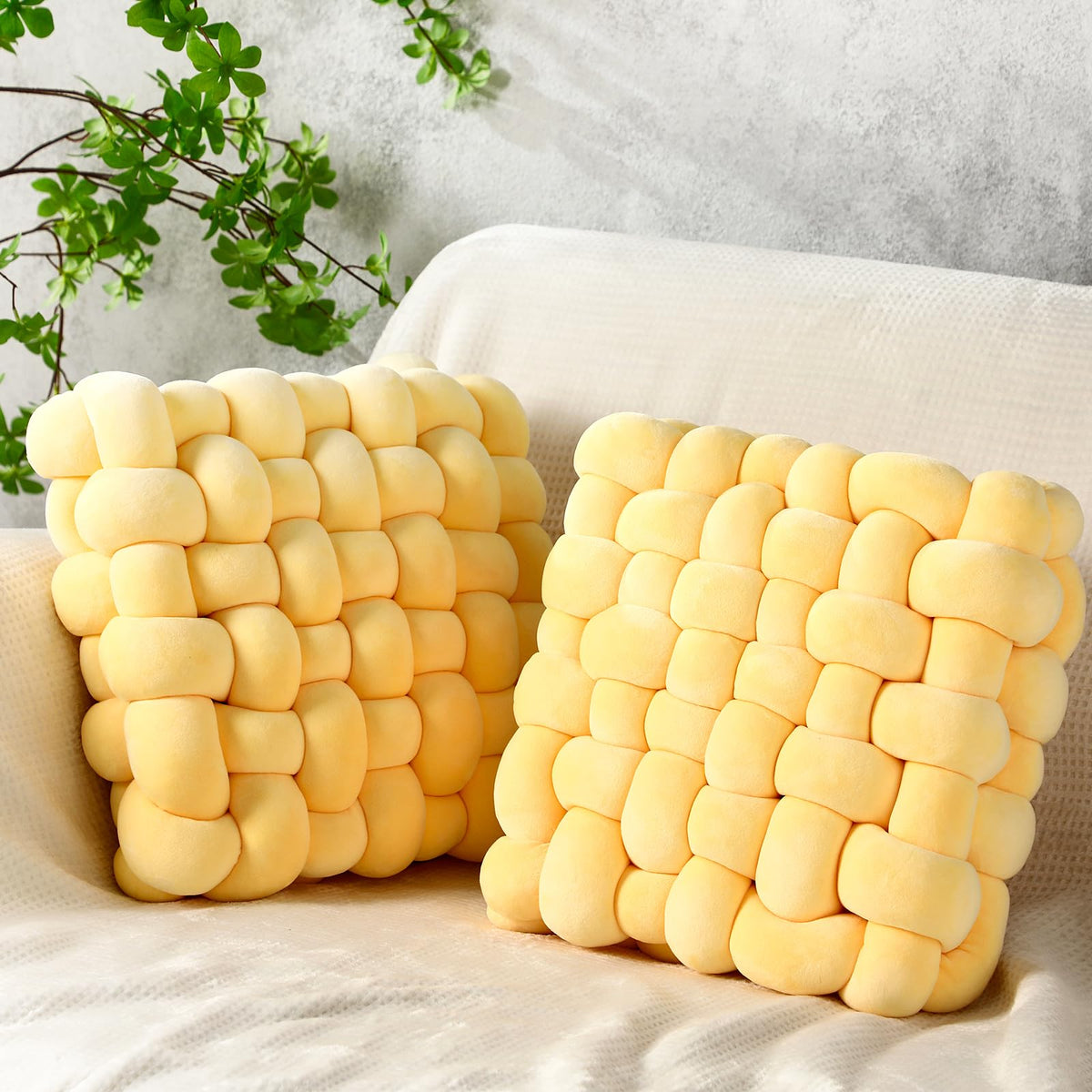 Wenqik 2 Pcs Knot Pillows Square Throw Pillow, Caramel, Crystal Velvet