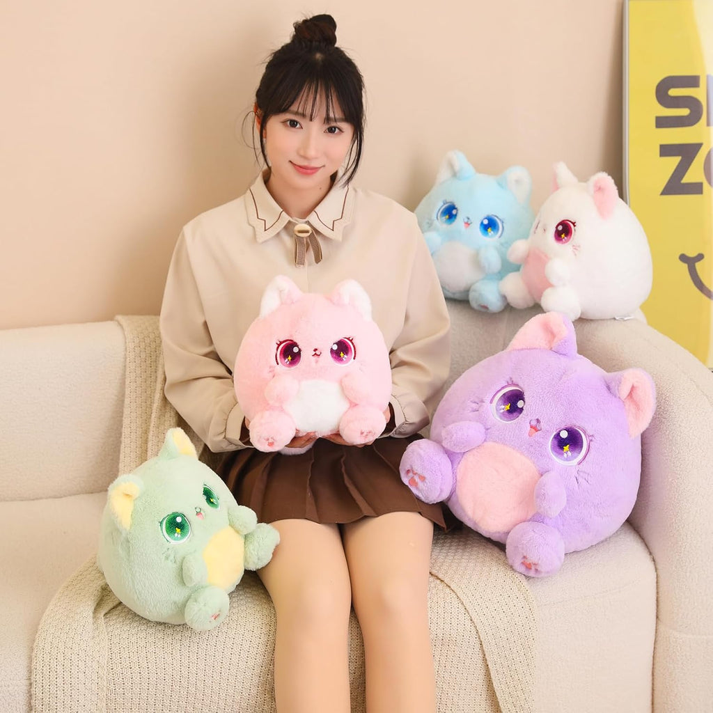 Fat Cat Plush Pillow, Green 14 Inch,Cute Stuffed Animal