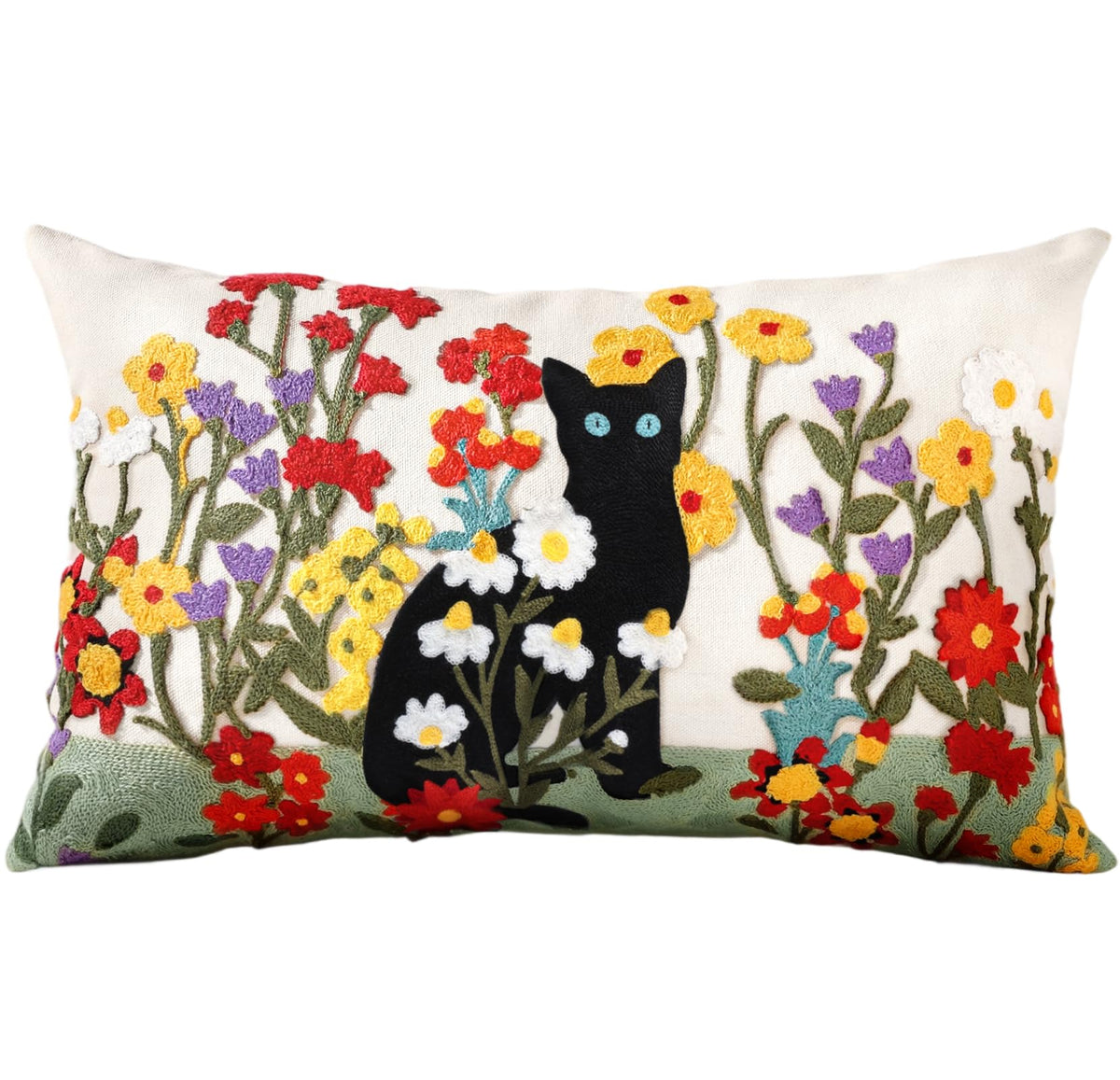 Embroidered Throw Pillow Cover, 18x18 Inch, Fall Abstract Floral