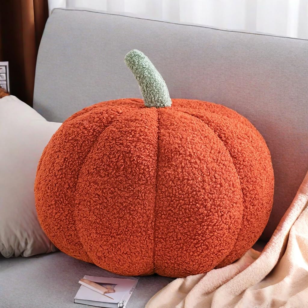 Simulated Pumpkin Pillow, Halloween Pumpkin Throw Pillow Cushion, 3D Pumpkin Shaped Pillow, Fall Decorations Stuffed Pillows for Thanksgiving, Christmas Bedroom Sofa Couch (White, 20CM)