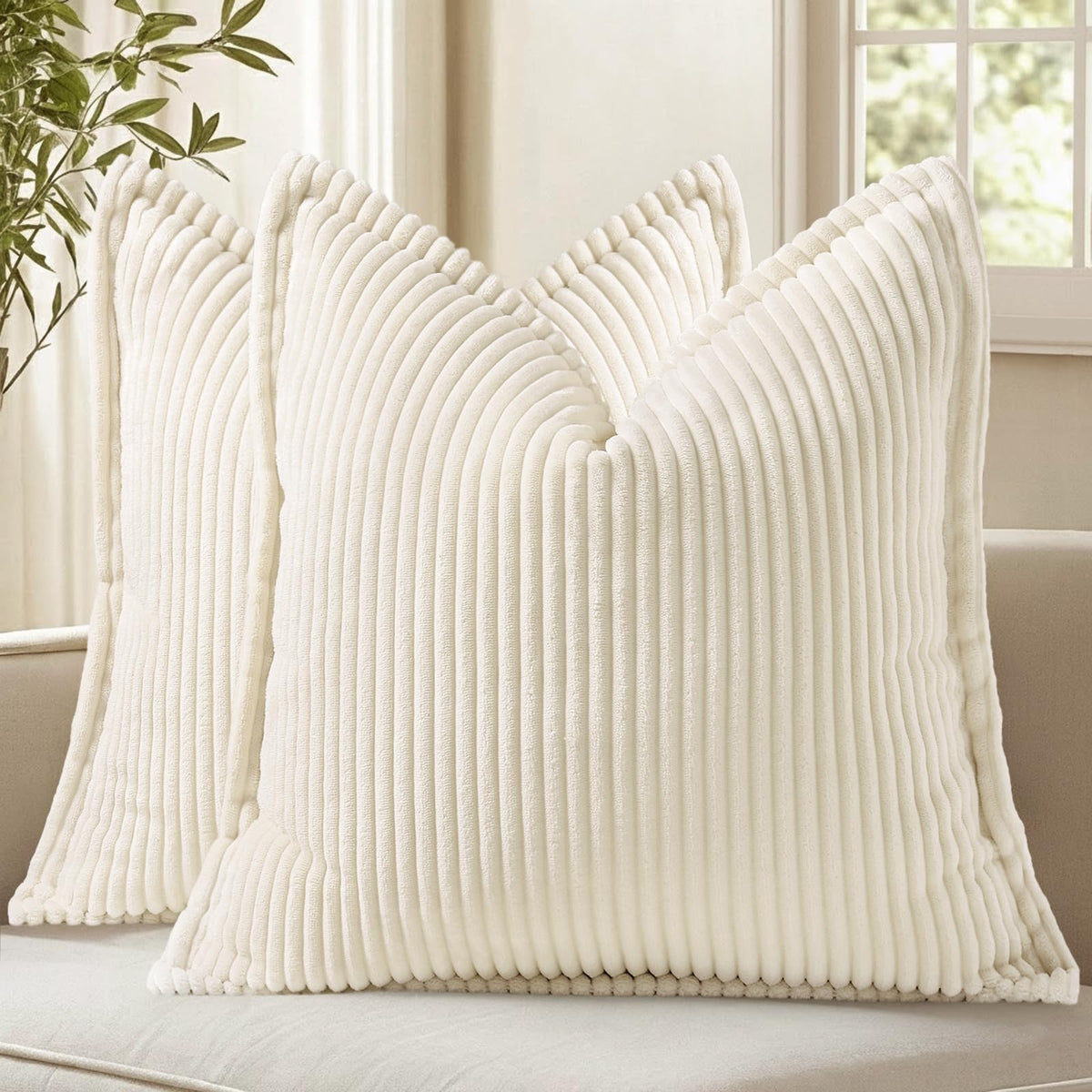 decorUhome Fall Corduroy Rust Throw Pillow Covers 18x18 Set of 2