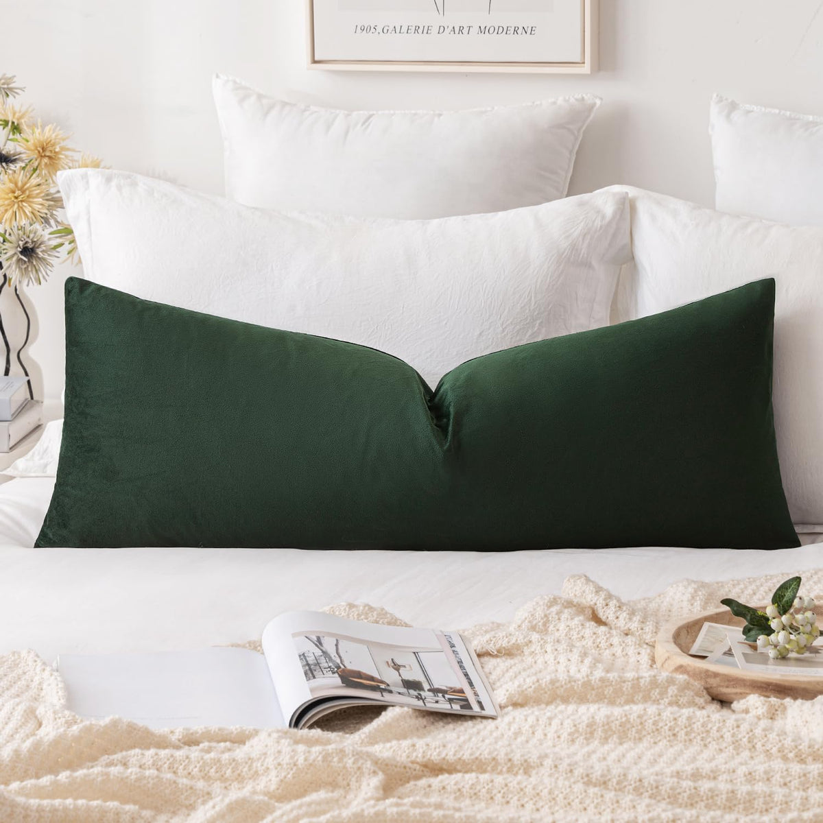 MIULEE 12x20 Inch Lumbar Velvet Christmas Throw Pillow Cover Army Green