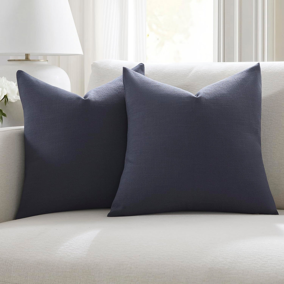 Meekio Linen Blend Throw Pillow Covers 20x20 Set of 2, Ivory