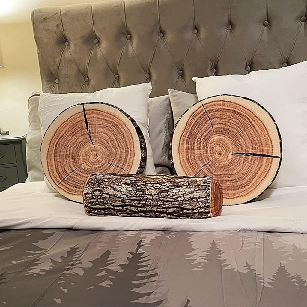 HYSEAS Decorative Round Throw Pillow, 3D Digital Print Comfortable Funny Cute Wood Log Pillow Circle Seating Floor Cushion for Home, Couch, Sofa, Bedroom, Stump, 14 x 2.75 Inch, 1 Pack