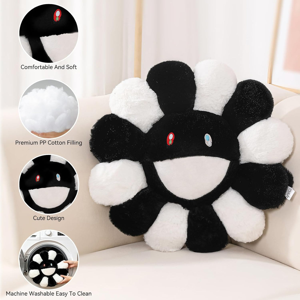 Flower Pillow, Cute Smiley Face Flower Shaped Throw Pillows 15.7In