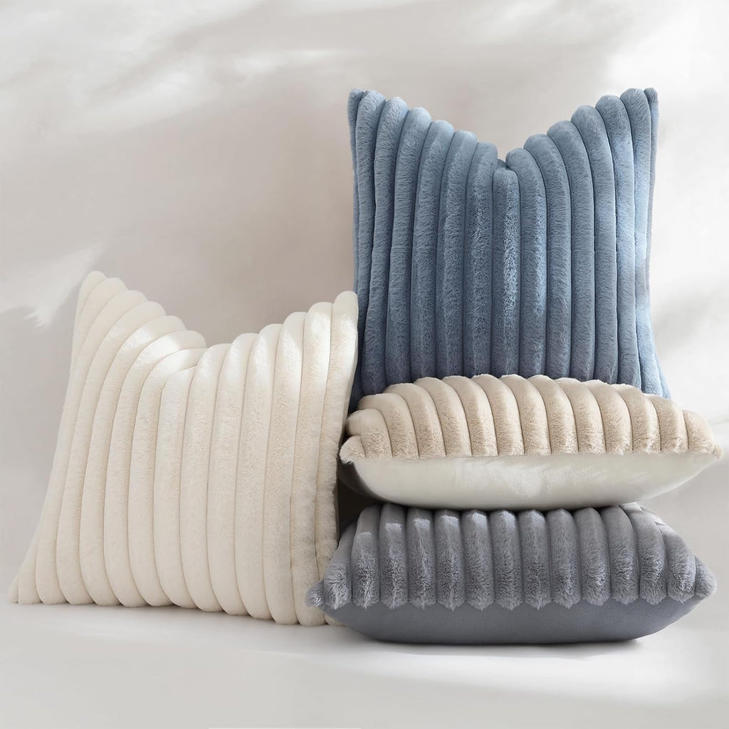 decorUhome Fall Faux Fur Throw Pillow Covers 18x18 Set of 2 Grey Blue