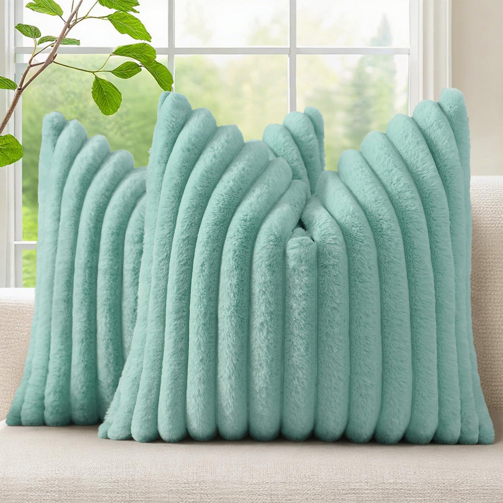 decorUhome Fall Faux Fur Throw Pillow Covers 18x18 Set of 2 Grey Blue
