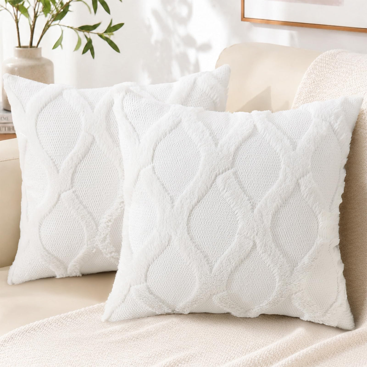 decorUhome Fall Throw Pillow Covers 18x18 Inch Set of 2, Soft Plush Faux Fur Wool Rust Couch Pillow Covers, Decorative Neutral Pillow Cases for Bed Sofa Living Room Home Decor