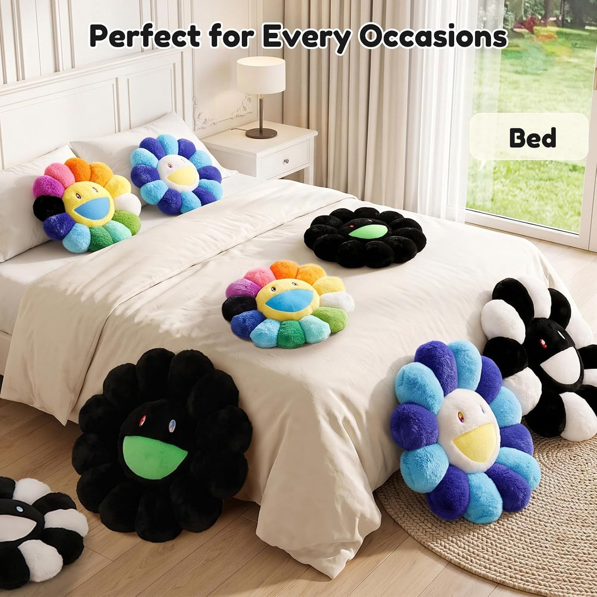 Flower Pillow, Cute Smiley Face Flower Shaped Throw Pillows 15.7In