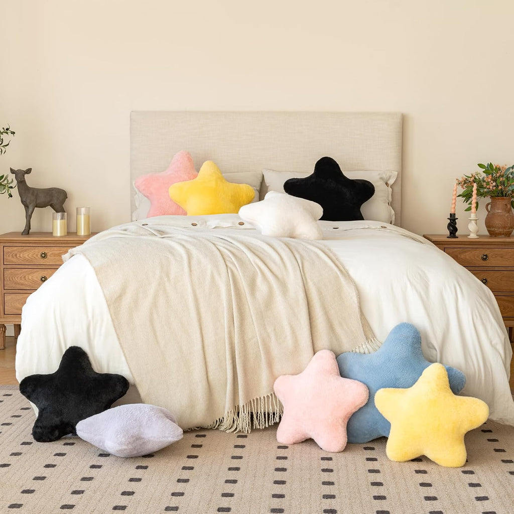 Star Pillow, Decorative Throw Pillow with Plush for Couch, Cute Decor Pillows for Bed, Aesthetic Star Shaped Pillow Fun Cushion for Sofa Living Room (Goose Yellow, 14.9 Inches)