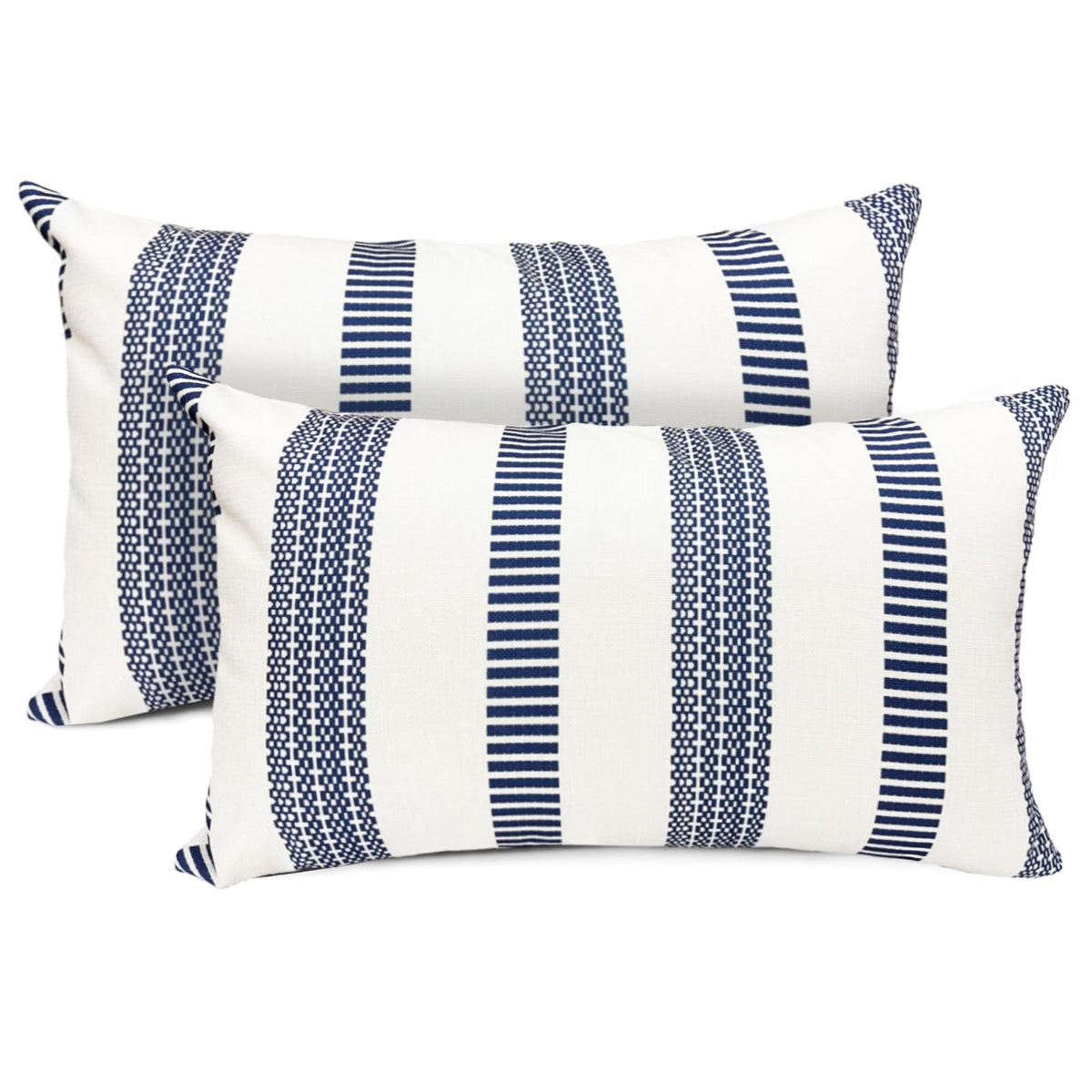 Farmhouse Boho Striped Throw Pillow Covers 18x18 inch Set of 2 Navy Blue