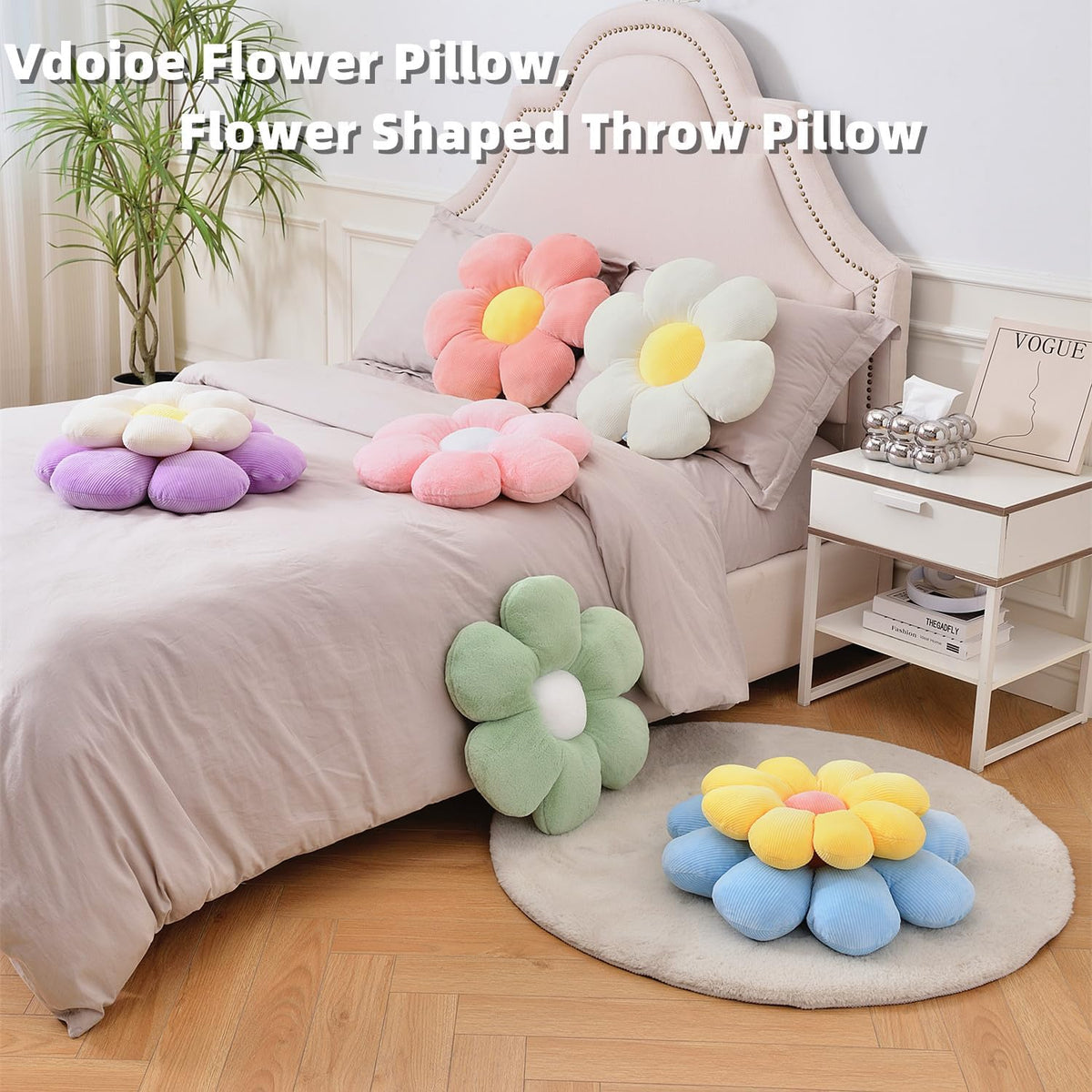 Flower Pillow,15.75" Daisy Pillow Purple Decorative Pillows