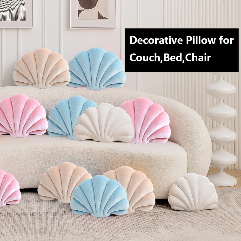 XIAIJIA Seashell Throw Pillows, Pink Shell Shaped Pillow, Velvet, 14 Inch