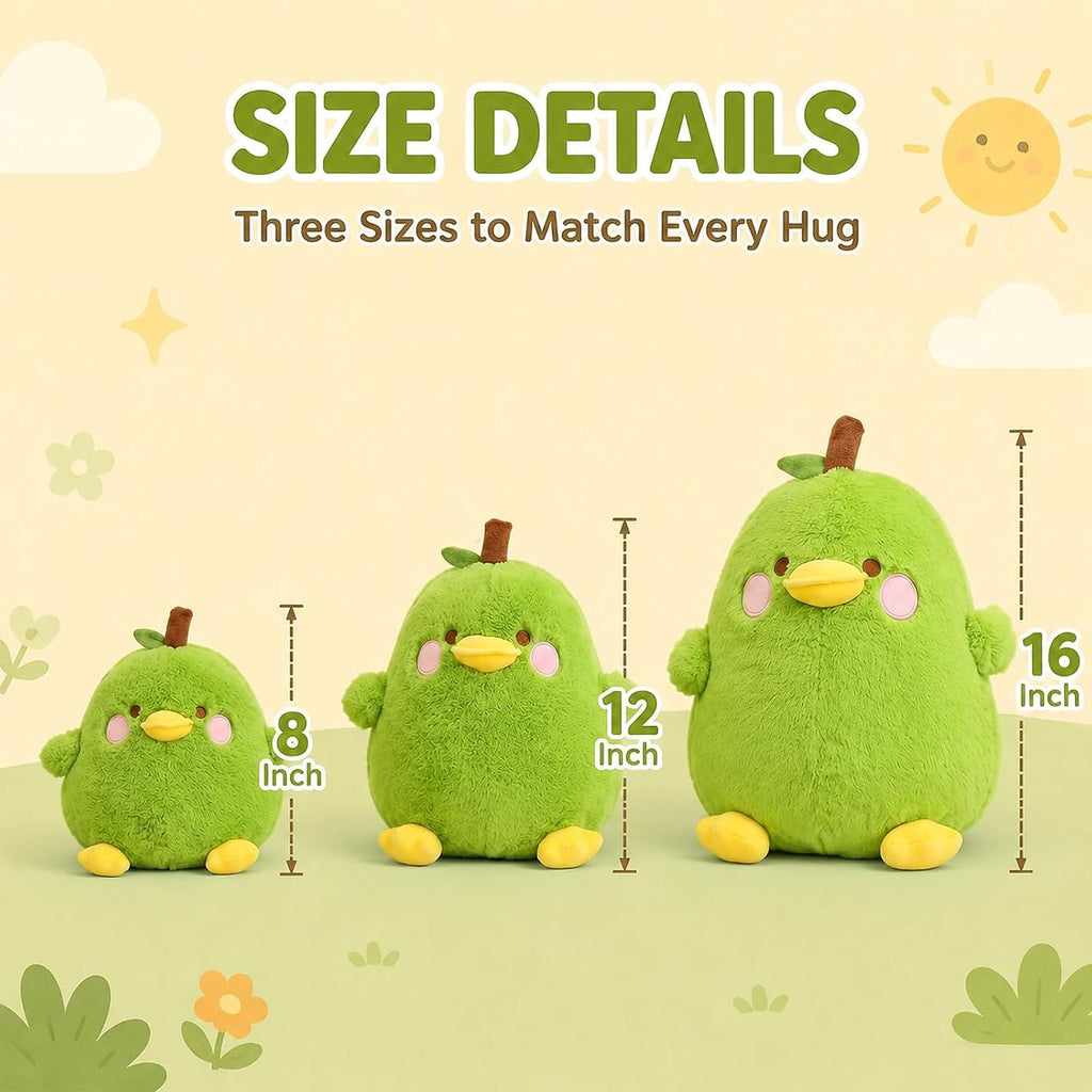 Cute Green Duck Pear Plush Pillow 12 Inch Kawaii Stuffed Animal Plush Soft Plushies Gifts (Green, Medium)