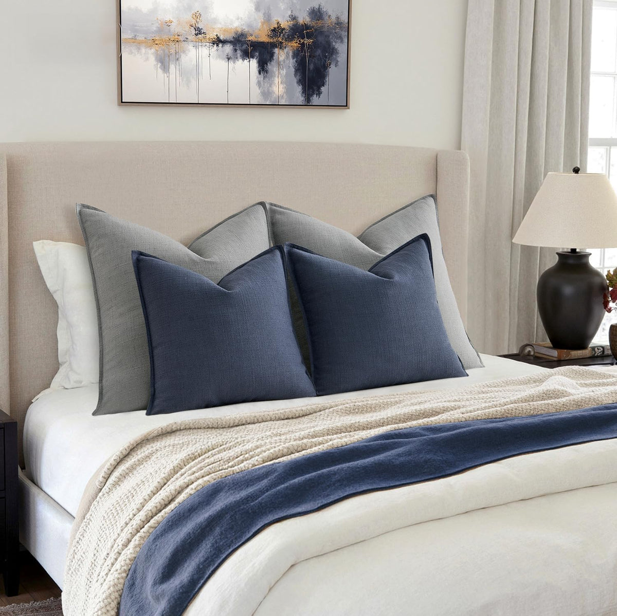 MIULEE Thick Textured Navy Blue Decorative Throw Pillow Covers 18x18 Inch