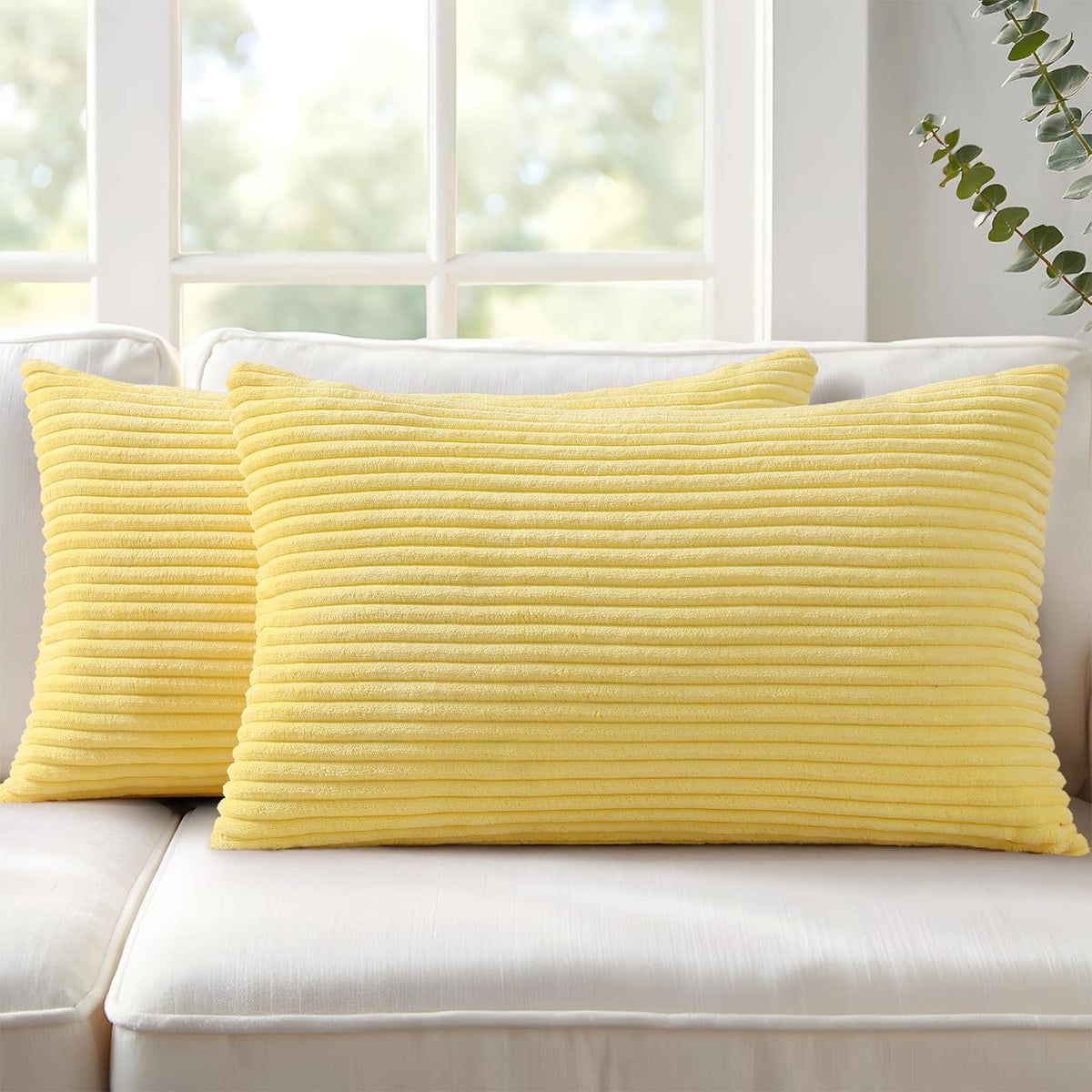 Mecatny Corduroy Fall Throw Pillow Covers 18x18 Set of 2 Cream White