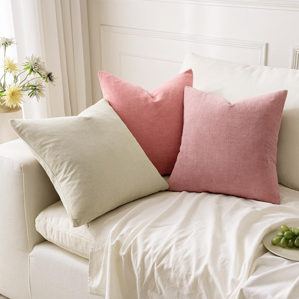 MIULEE Blush Pink Chenille Couch Throw Pillow Covers, 18x18