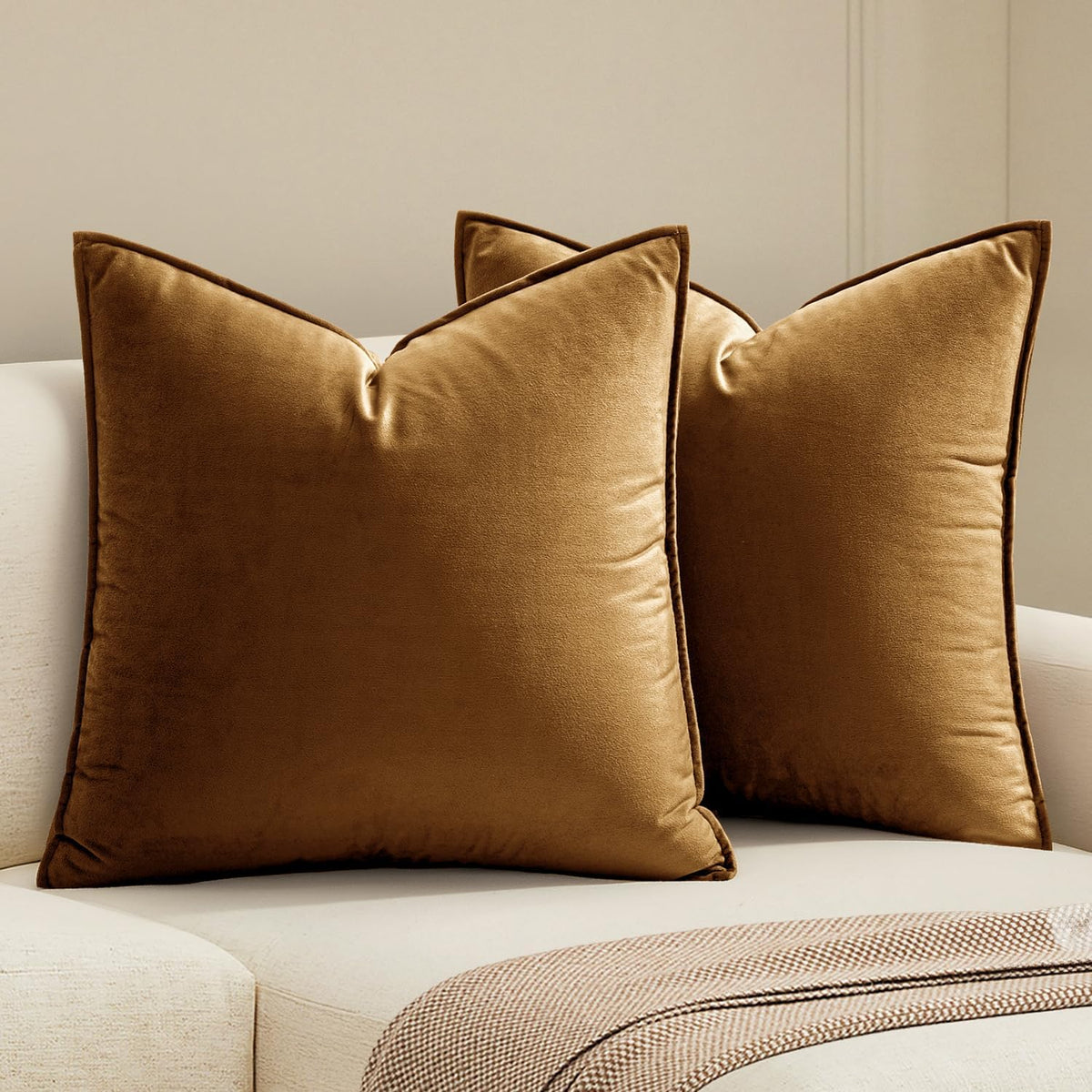 MIULEE Decorative Brown Velvet Throw Pillow Covers for Couch 18x18 Inch