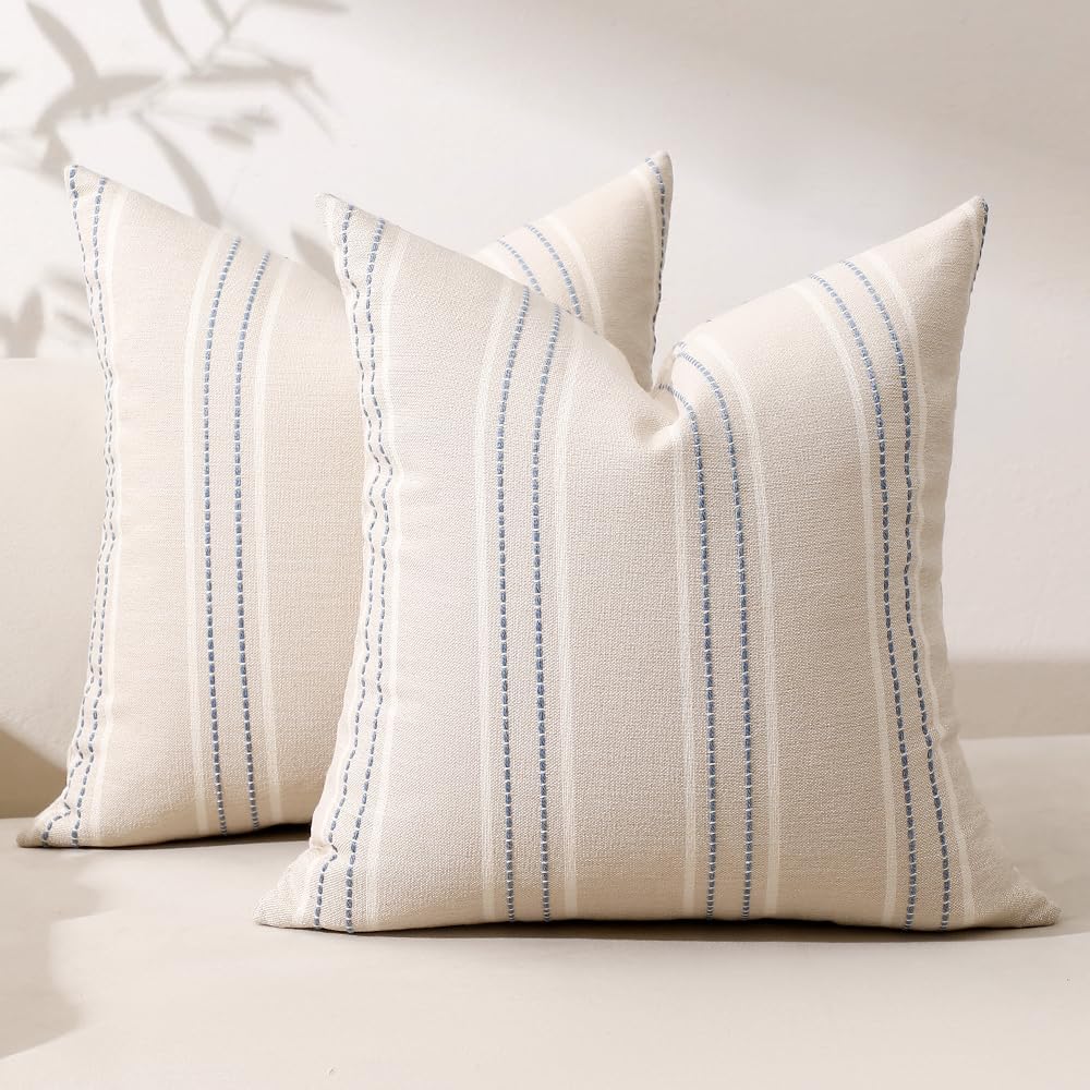 Hckot Sage Green Throw Pillow Covers 20x20 Set of 2 Striped Pillow Covers
