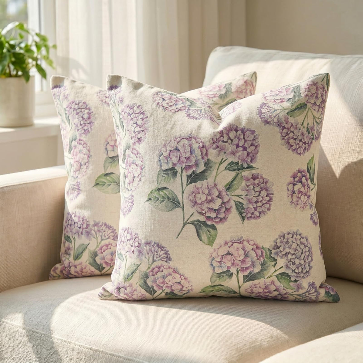 GEEORY Hydrangea Floral Throw Pillow Covers Set of 2, 18x18, Blue