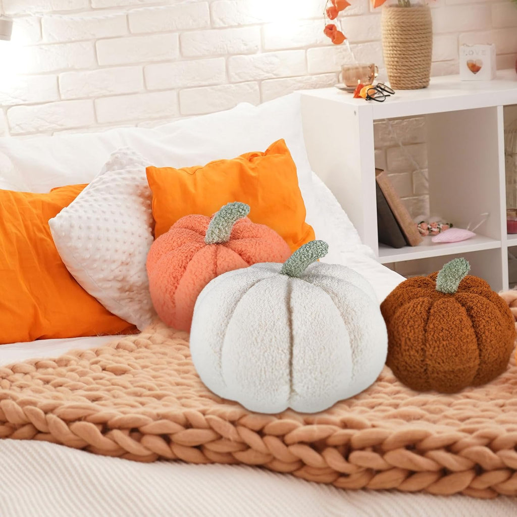 Juexica 3 Pcs Stuffed Pumpkin Pillows Fall Decor Cushions,Autumn Warm