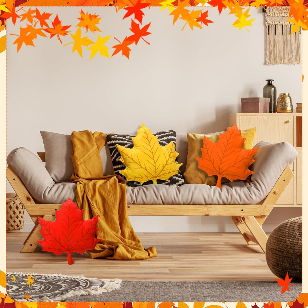 Suzile 3 Pcs Fall Throw Pillows Maple Leaf Pillows Autumn Decor