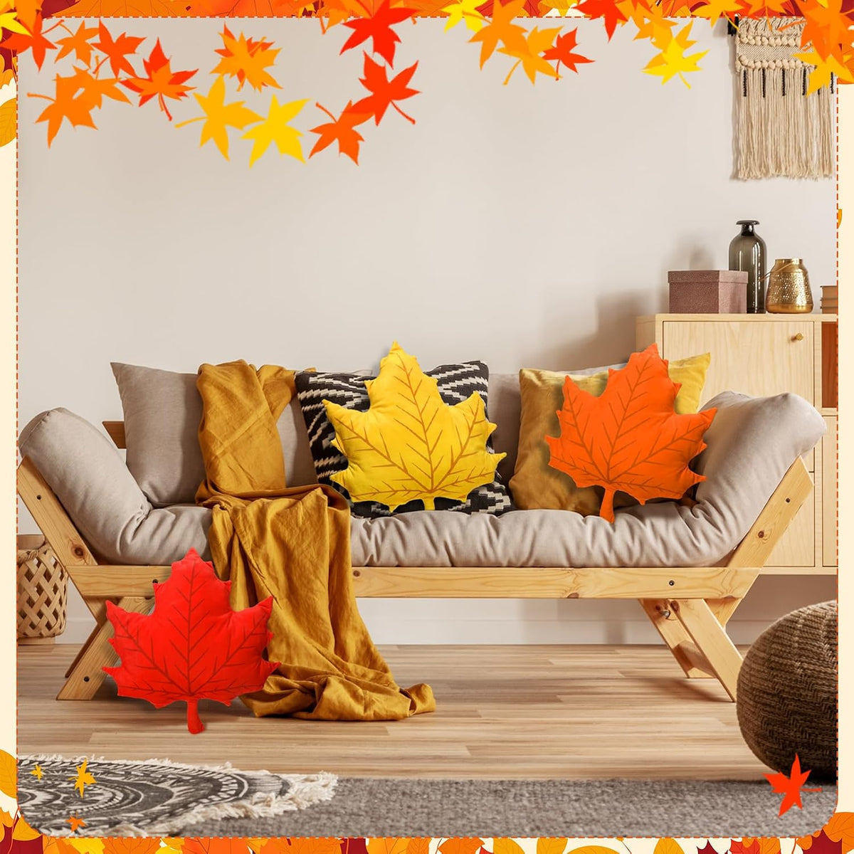 Suzile 3 Pcs Fall Throw Pillows Maple Leaf Pillows Autumn Decor