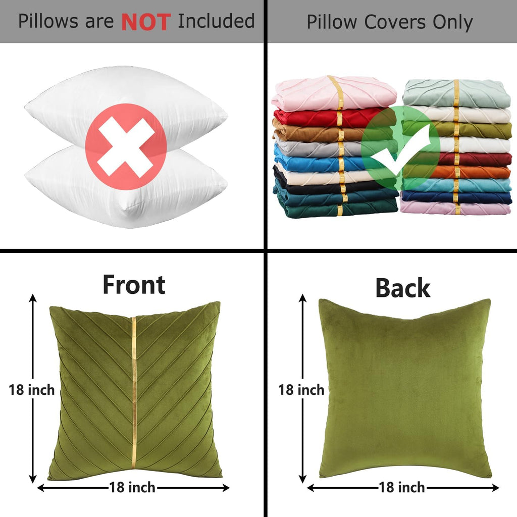 Velvet Throw Pillow Covers 18x18 Pack of 2 Gold Decor Olive Green