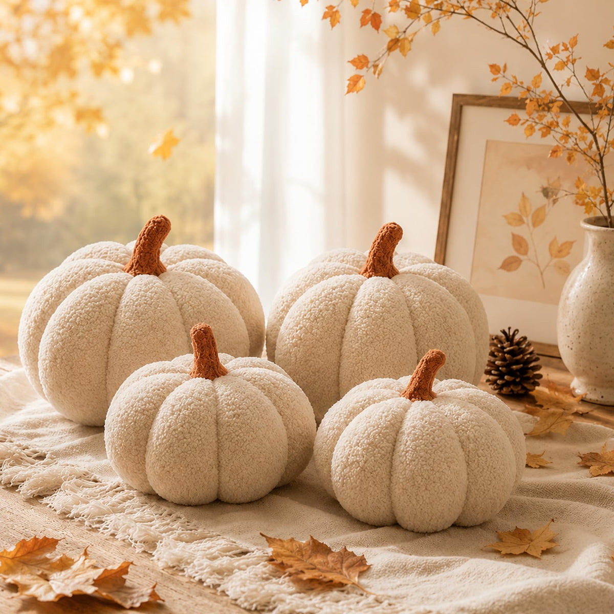 Juexica 3 Pcs Stuffed Pumpkin Pillows Fall Decor Cushions,Autumn Warm