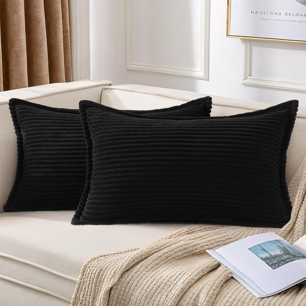 Mecatny Corduroy Fall Throw Pillow Covers 18x18 Set of 2 Cream White