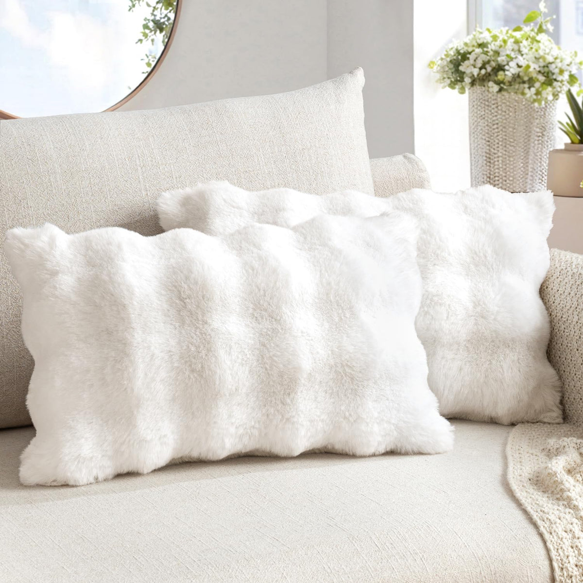 MIULEE Pack of 2 Faux Fur Fluffy Pillow Covers 18x18 Inch, Khaki