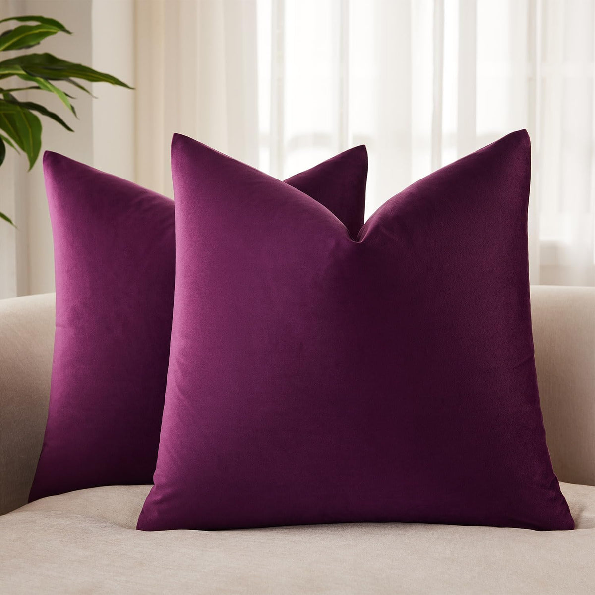 Velvet Throw Pillow Covers 18x18 for Couch Bed Sofa,Eggplant Purple