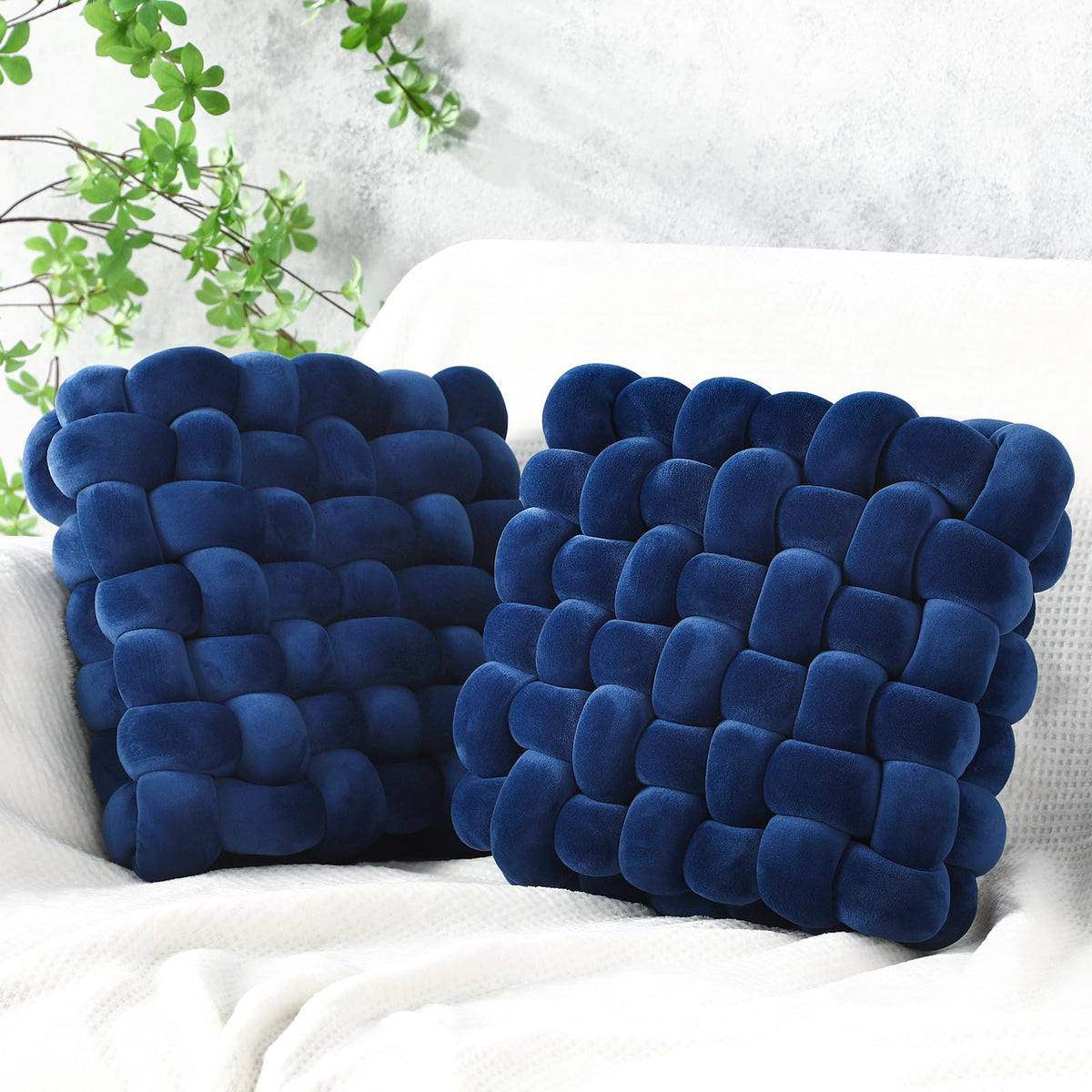 Wenqik 2 Pcs Knot Pillows Square Throw Pillow, Caramel, Crystal Velvet
