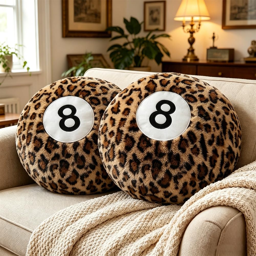Black 8 Ball Pillow,14 inch 8 Ball Throw Pillow Soft Faux Fur Round Decorative Cushion Hugging Pillow for Home Bed, Sofa, Couch, Bedroom & Living Room