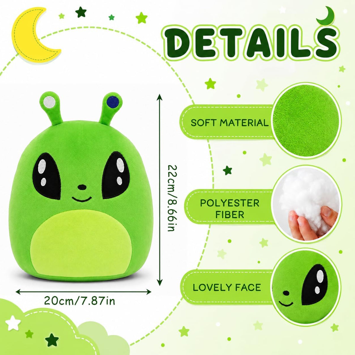 Alien Plush Toy Figure, Soft Stuffed Space Doll for Kids（Green）