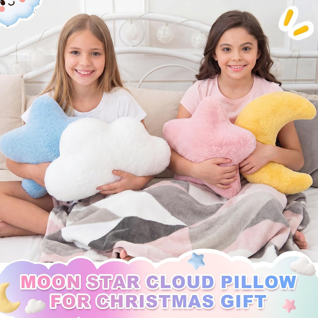 Junkin 4 Pcs Plush Cloud Star Moon Throw Pillow Set, Multicolored