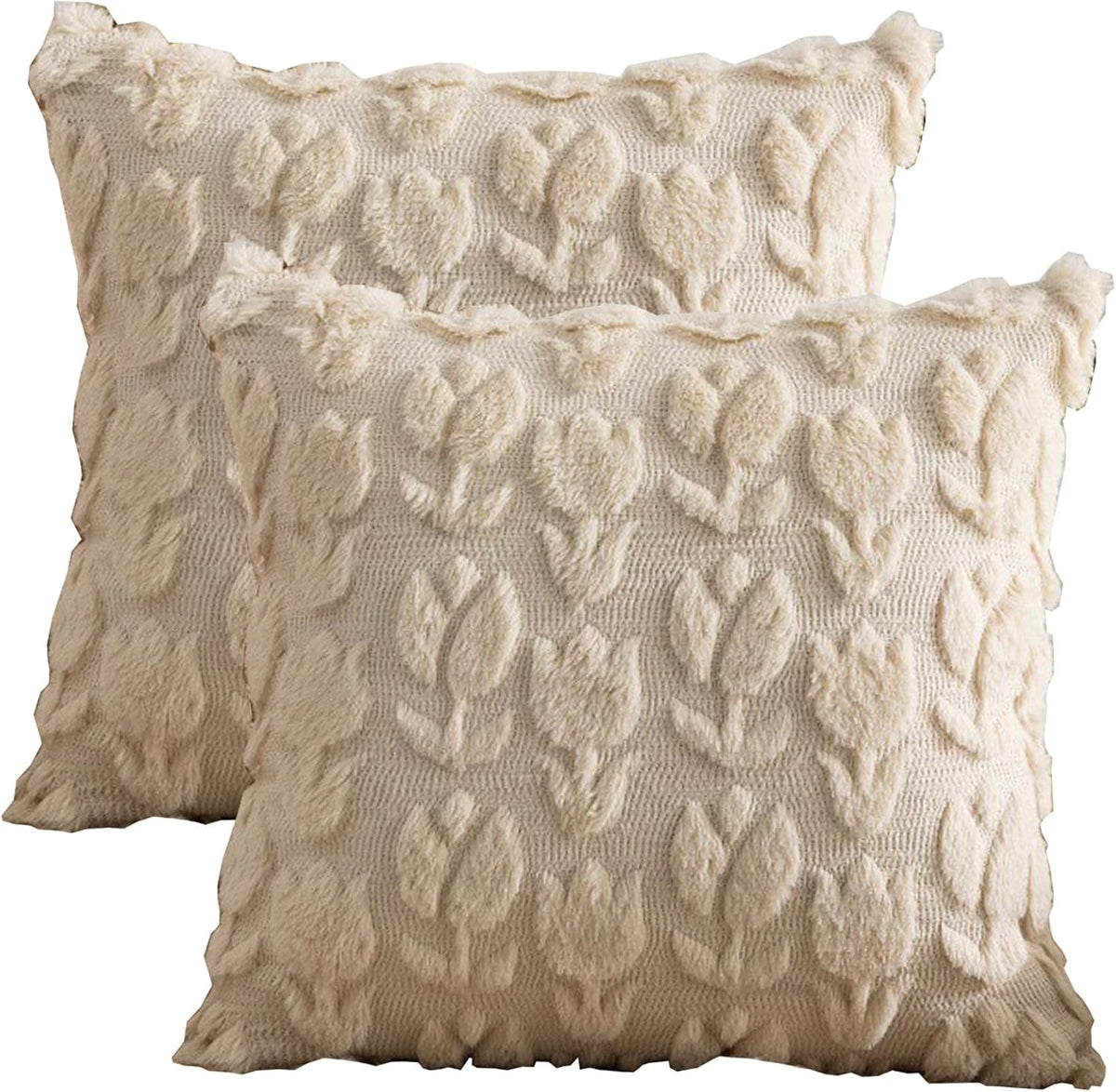 Starella Beige Decorative Pillow Cover 18"x18" Tulip Throw Pillow Cases Plush 2 Pack Cushion Covers for Couch Sofa Chair Home Living Bed Room Decor