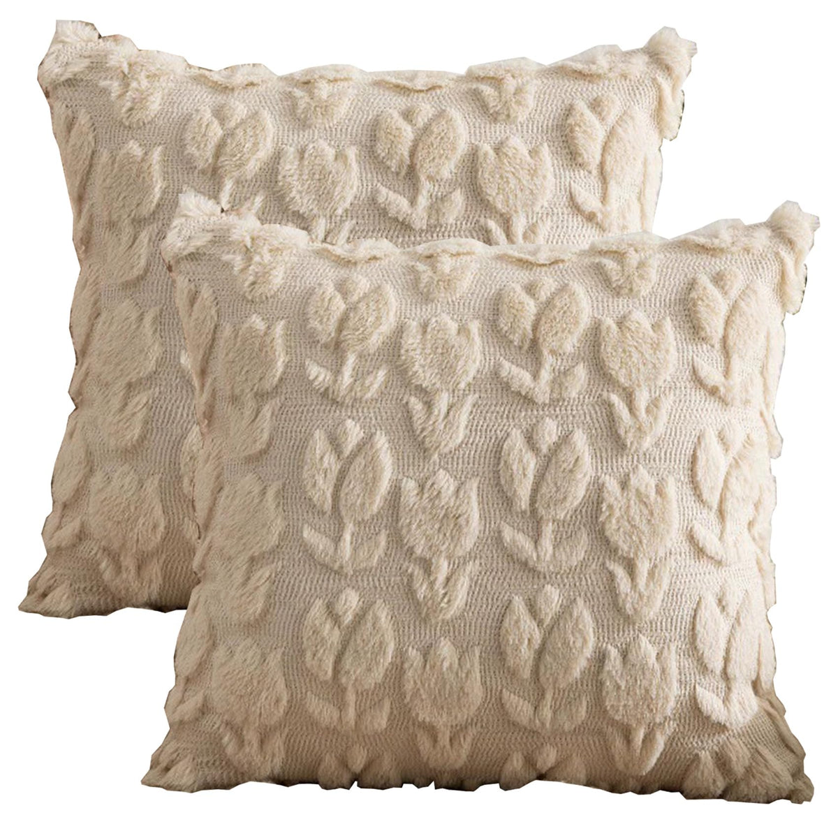 Starella Beige Decorative Pillow Cover 18"x18" Tulip Throw Pillow Cases Plush 2 Pack Cushion Covers for Couch Sofa Chair Home Living Bed Room Decor