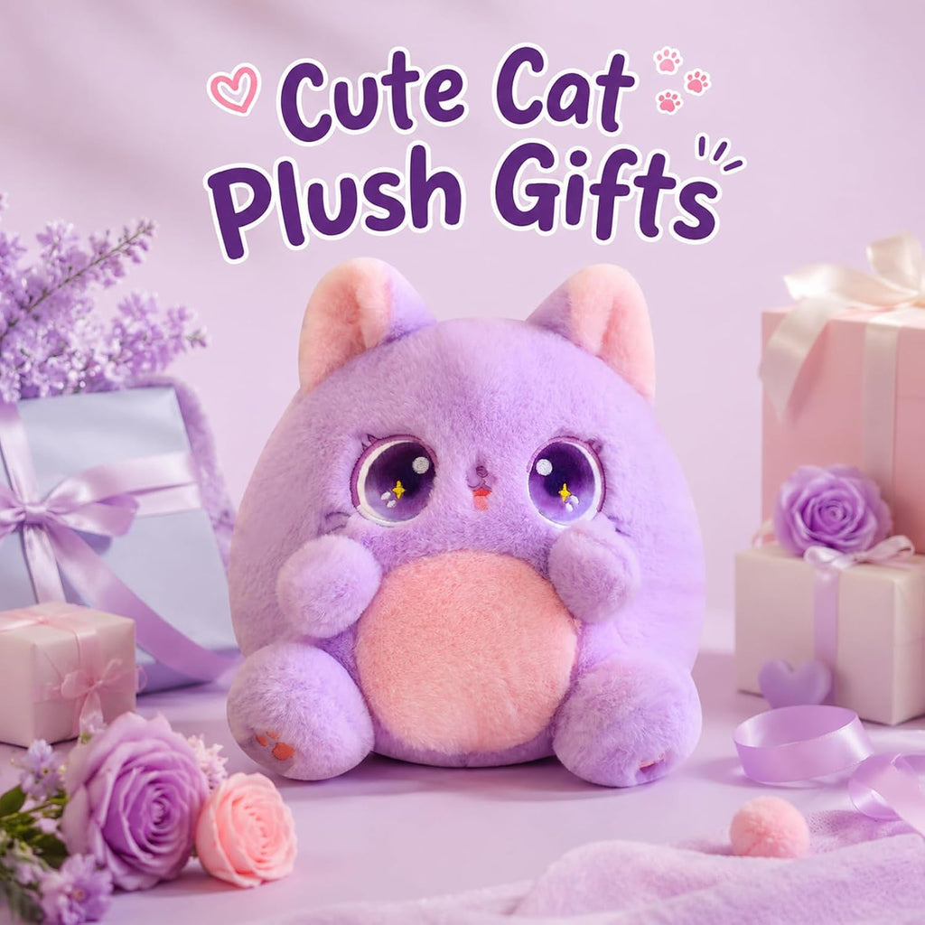 Fat Cat Plush Pillow, White 14 Inch,Cute Stuffed Animal