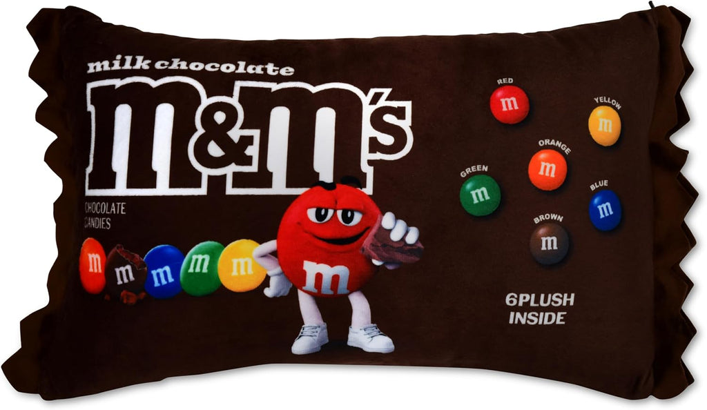 iscream M&M's Package-Shaped Printed Plush Fleece 7-Piece Throw Pillow Set