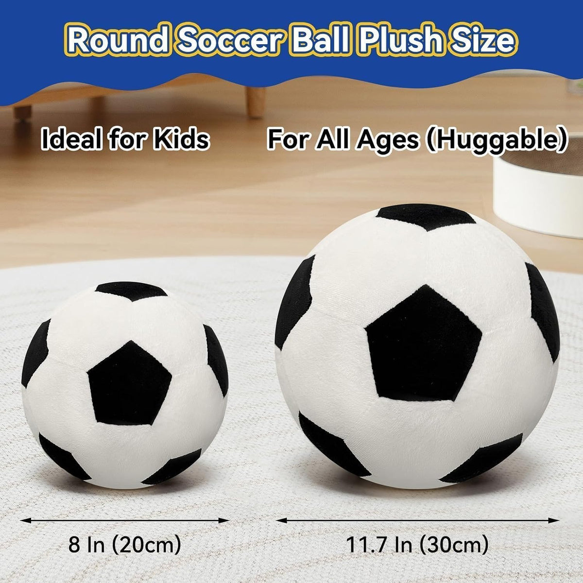 Soccer Ball Pillow, Soft Stuffed Round Plush Throw Pillow, 8 Inch